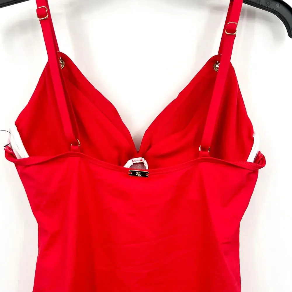 LAUREN RALPH LAUREN Womens Tankini Top Size 6 Red Toggle-Trim NWOT - Picture 7 of 12